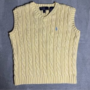 Polo Ralph Lauren Boys V-Neck Yellow Cable Knit Sweater Vest Size 7 Preppy